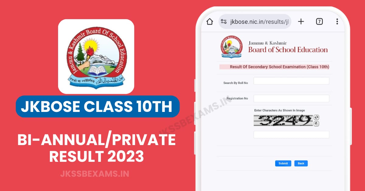 JKBOSE Class 10th Bi-Annual/Private Result 2023 - Jkssb.nic.in