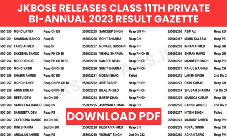 JKBOSE Class 11th Bi-annual/Private Result Gazette Released, Download ...