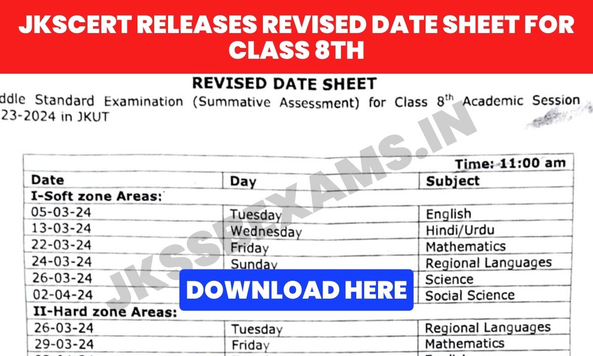 Jkscert Releases Revised Date Sheet For Class 8th Download Here